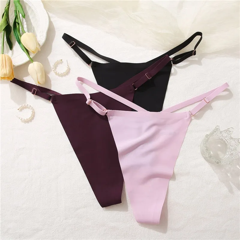 3 Pack Seamless Women G-String Adjustable Strap Panties Underwear Cross Waist Ice Silk Lingerie Set