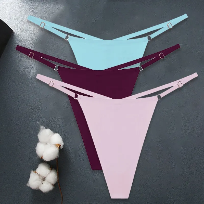 3 Pack Seamless Women G-String Adjustable Strap Panties Underwear Cross Waist Ice Silk Lingerie Set