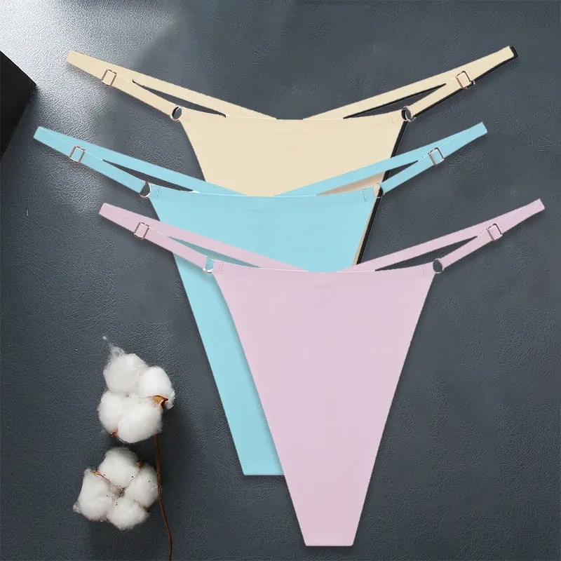 3 Pack Seamless Women G-String Adjustable Strap Panties Underwear Cross Waist Ice Silk Lingerie Set