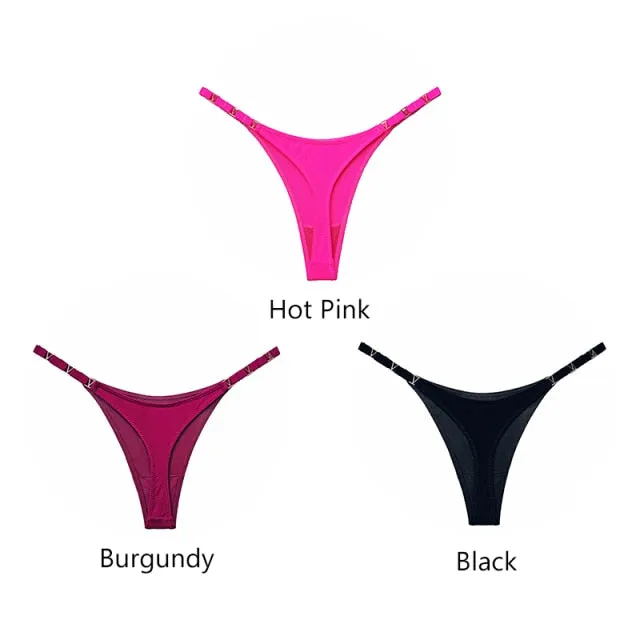 3 pack Thongs G String Metal Luxury Ice Silk Thongs Underwear Fitness Low Waist Satin Panties String Seamless Briefs