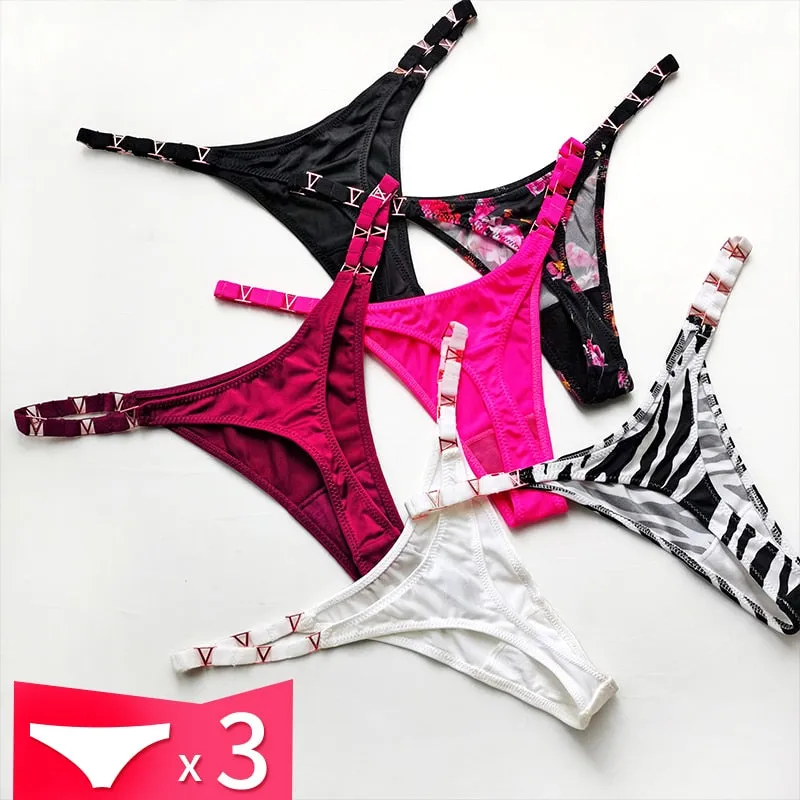 3 pack Thongs G String Metal Luxury Ice Silk Thongs Underwear Fitness Low Waist Satin Panties String Seamless Briefs