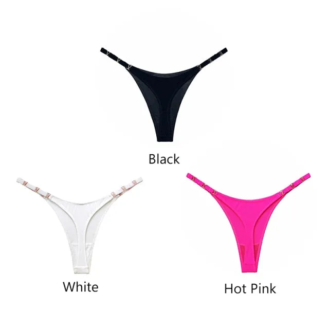 3 pack Thongs G String Metal Luxury Ice Silk Thongs Underwear Fitness Low Waist Satin Panties String Seamless Briefs