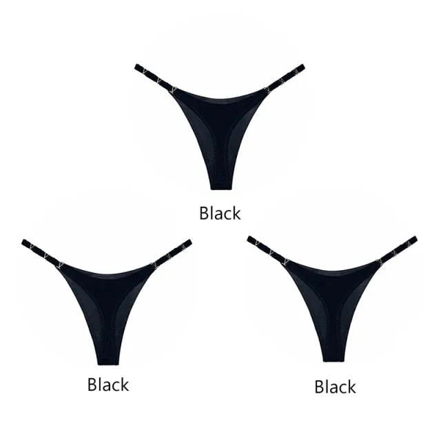 3 pack Thongs G String Metal Luxury Ice Silk Thongs Underwear Fitness Low Waist Satin Panties String Seamless Briefs