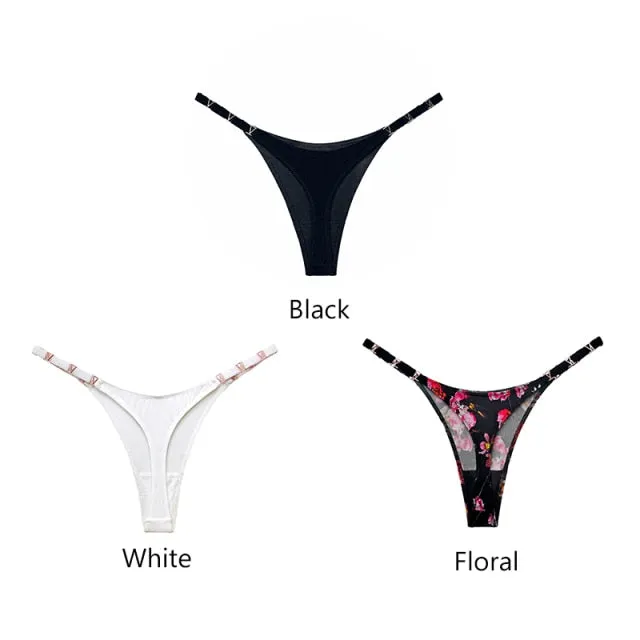 3 pack Thongs G String Metal Luxury Ice Silk Thongs Underwear Fitness Low Waist Satin Panties String Seamless Briefs