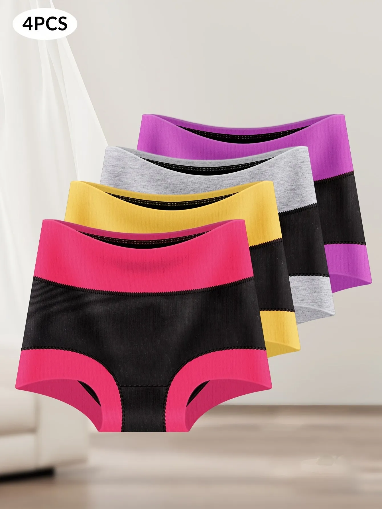 8pcs Women's Boyshorts High Waist Briefs, Boxer Briefs, Soft, Comfortable, Contrast Color, Light Tummy Control