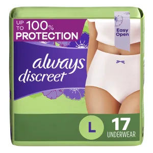 Always Discreet Adult Incontinence Underwear for Women, L, 17 CT