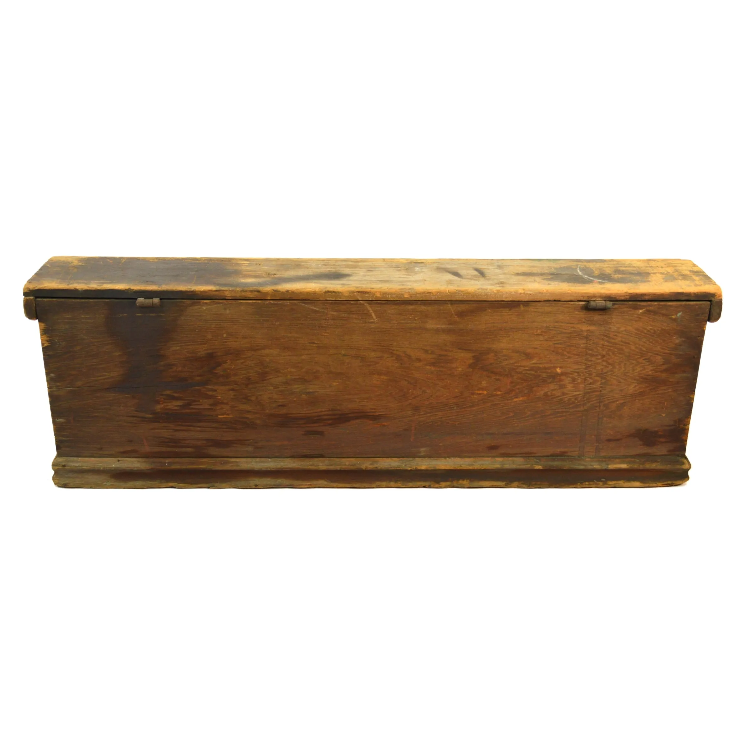 Antique CARPENTERS TOOL BOX Big 38" WALNUT WOOD CHEST Unusual SLOPE-FRONT c.19th