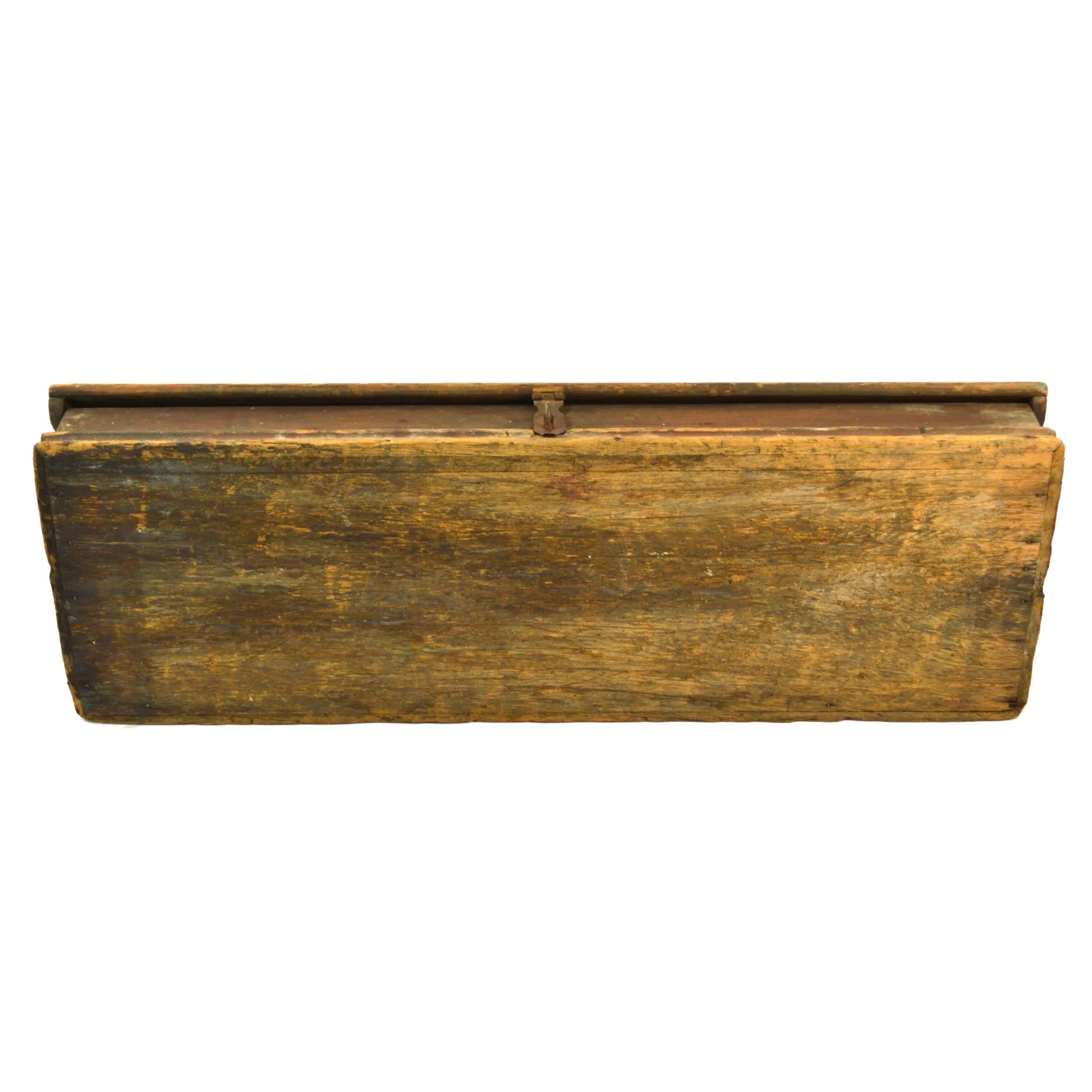 Antique CARPENTERS TOOL BOX Big 38" WALNUT WOOD CHEST Unusual SLOPE-FRONT c.19th