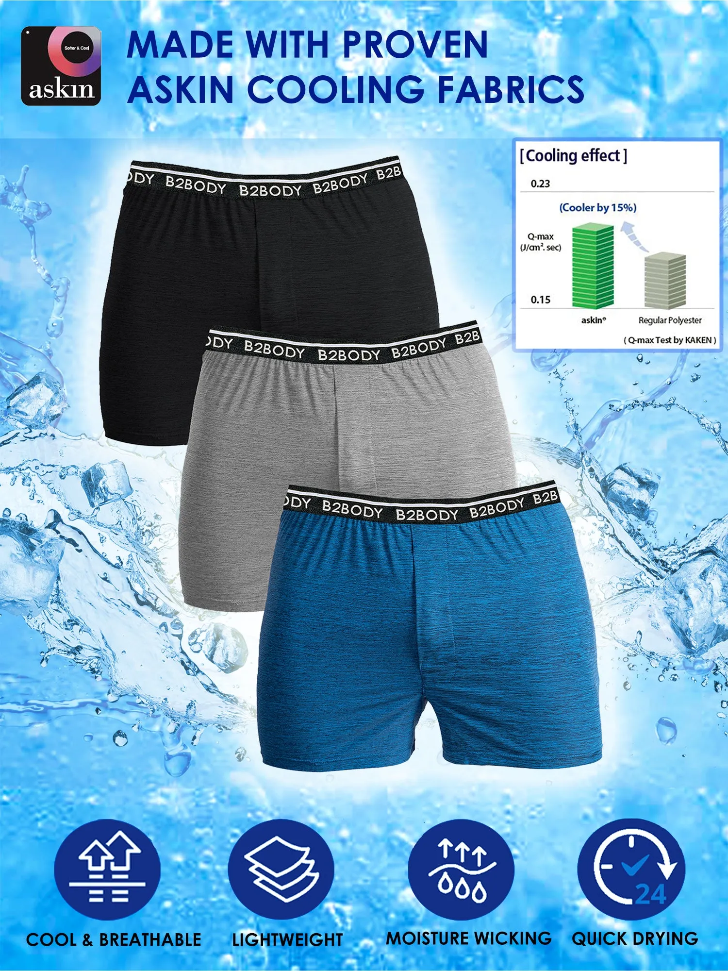 B2BODY Breathable Boxers with Soft Comfort Waistband for Men Small to Big and Tall Cool Touch Boxer