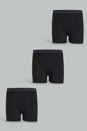 Black Plain Boxer For Boys (Pack of 3)