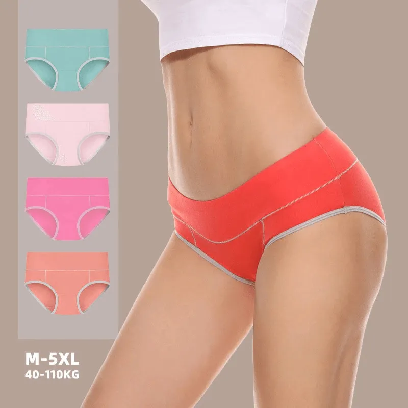 Breathable Solid Color Mid Waist Briefs for Women - SF0642