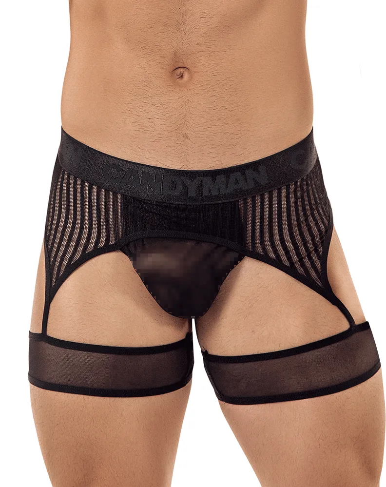 Candyman 99403 Stripes Gaterbelt Thongs Black