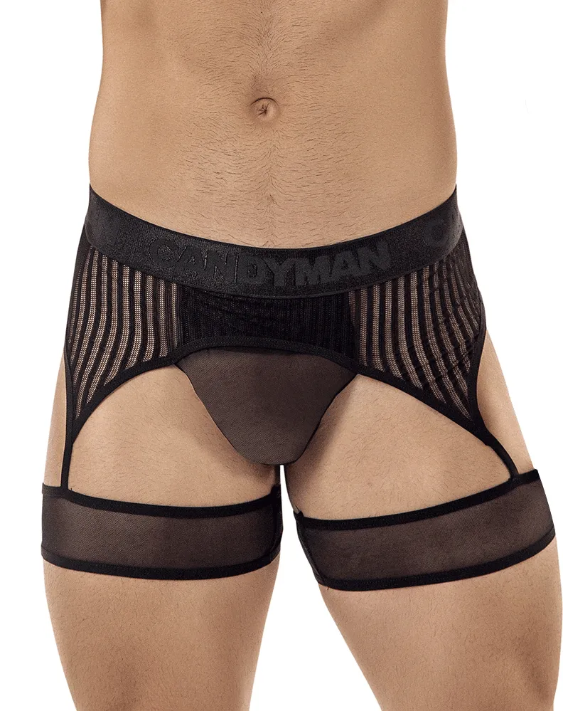 Candyman 99403 Stripes Gaterbelt Thongs Black