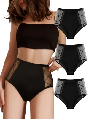 Comfy  Breathable Contrast Mesh Briefs 3pcs Womens Lingerie