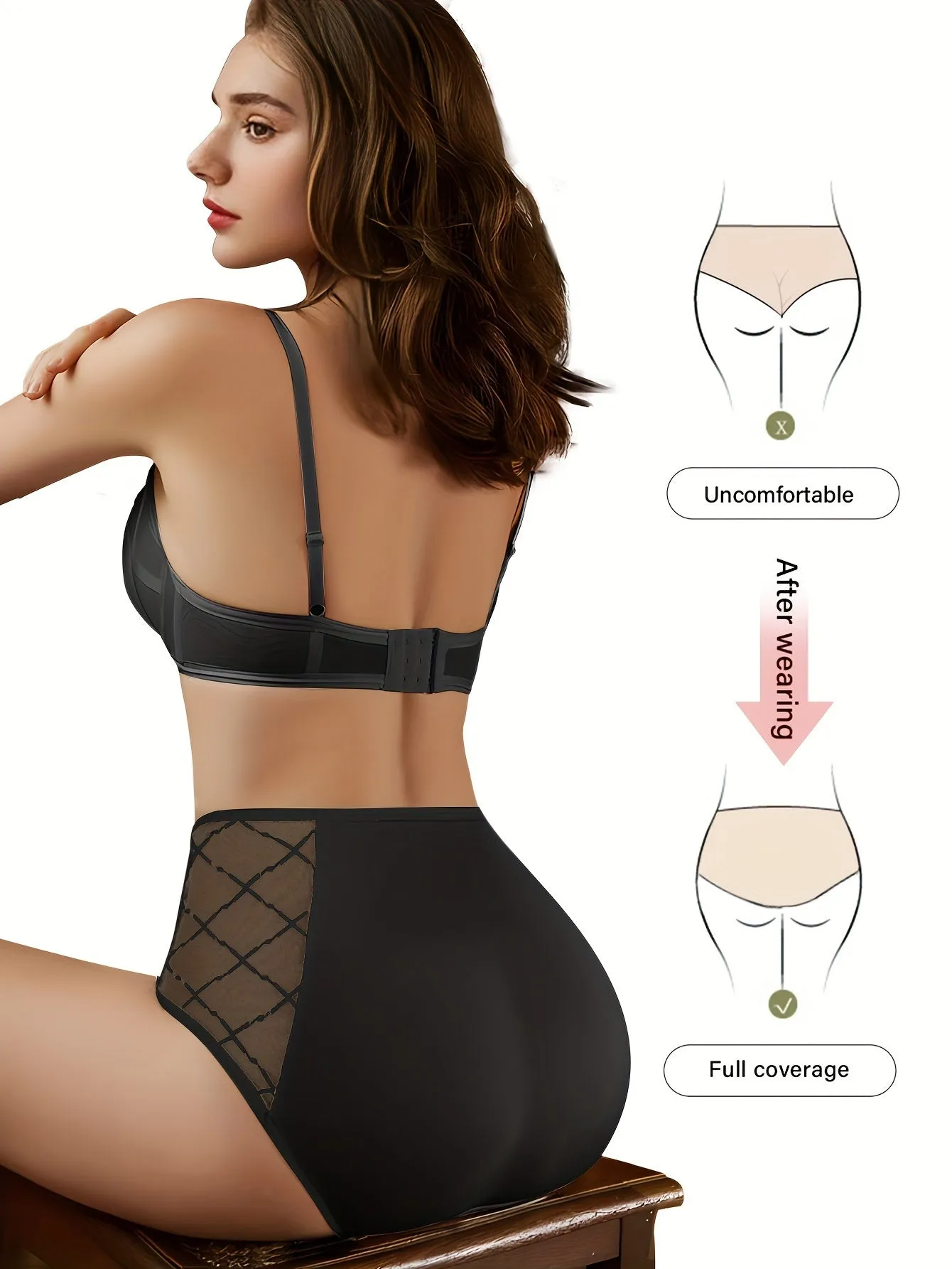 Comfy  Breathable Contrast Mesh Briefs 3pcs Womens Lingerie