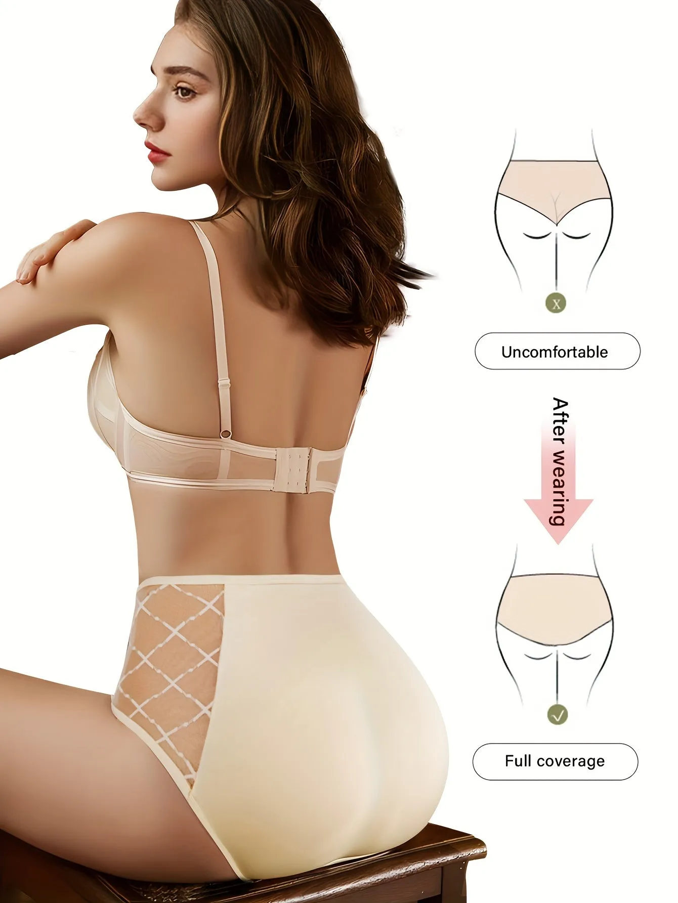 Comfy  Breathable Contrast Mesh Briefs 3pcs Womens Lingerie