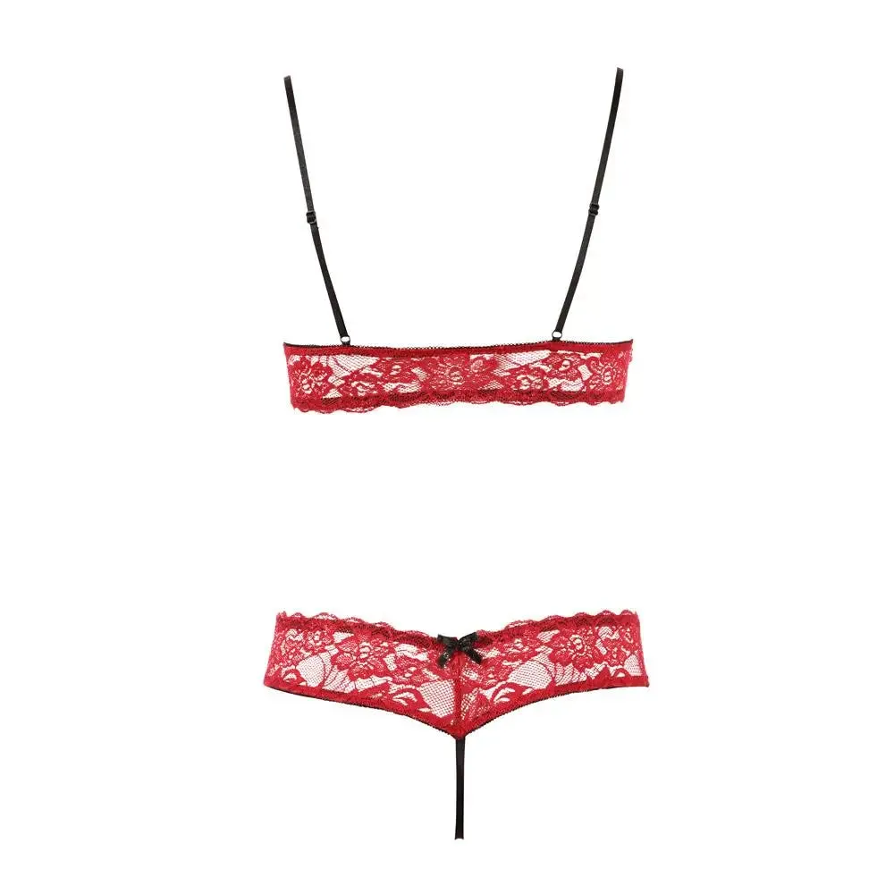 Cottelli Red Lace Peekaboo Bra and Crotchless G-string