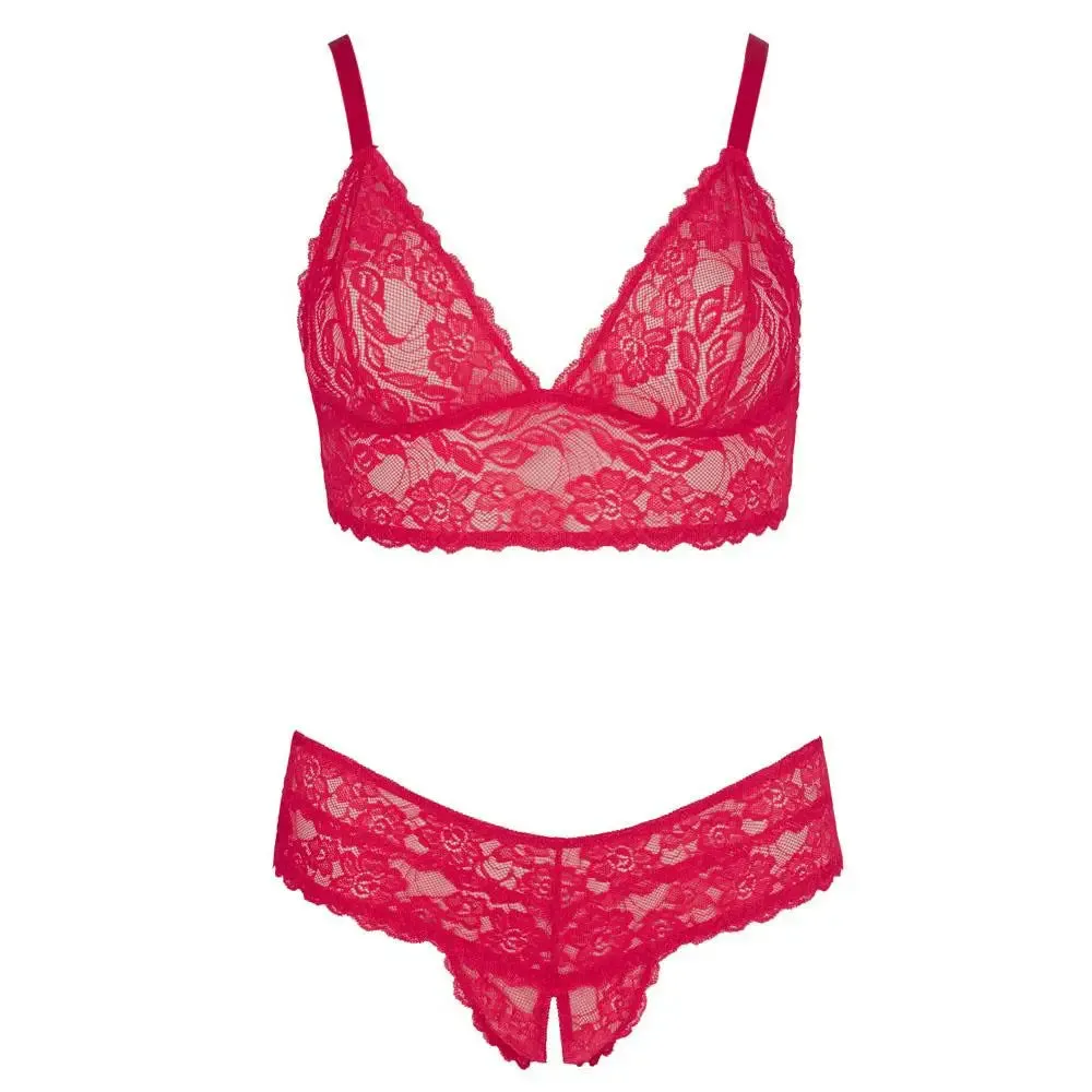 Cottelli Sexy Wet Look Red Plus Size Lace Bra and Briefs for Her