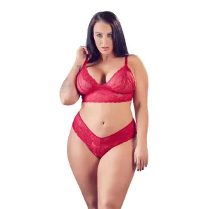 Cottelli Sexy Wet Look Red Plus Size Lace Bra and Briefs for Her