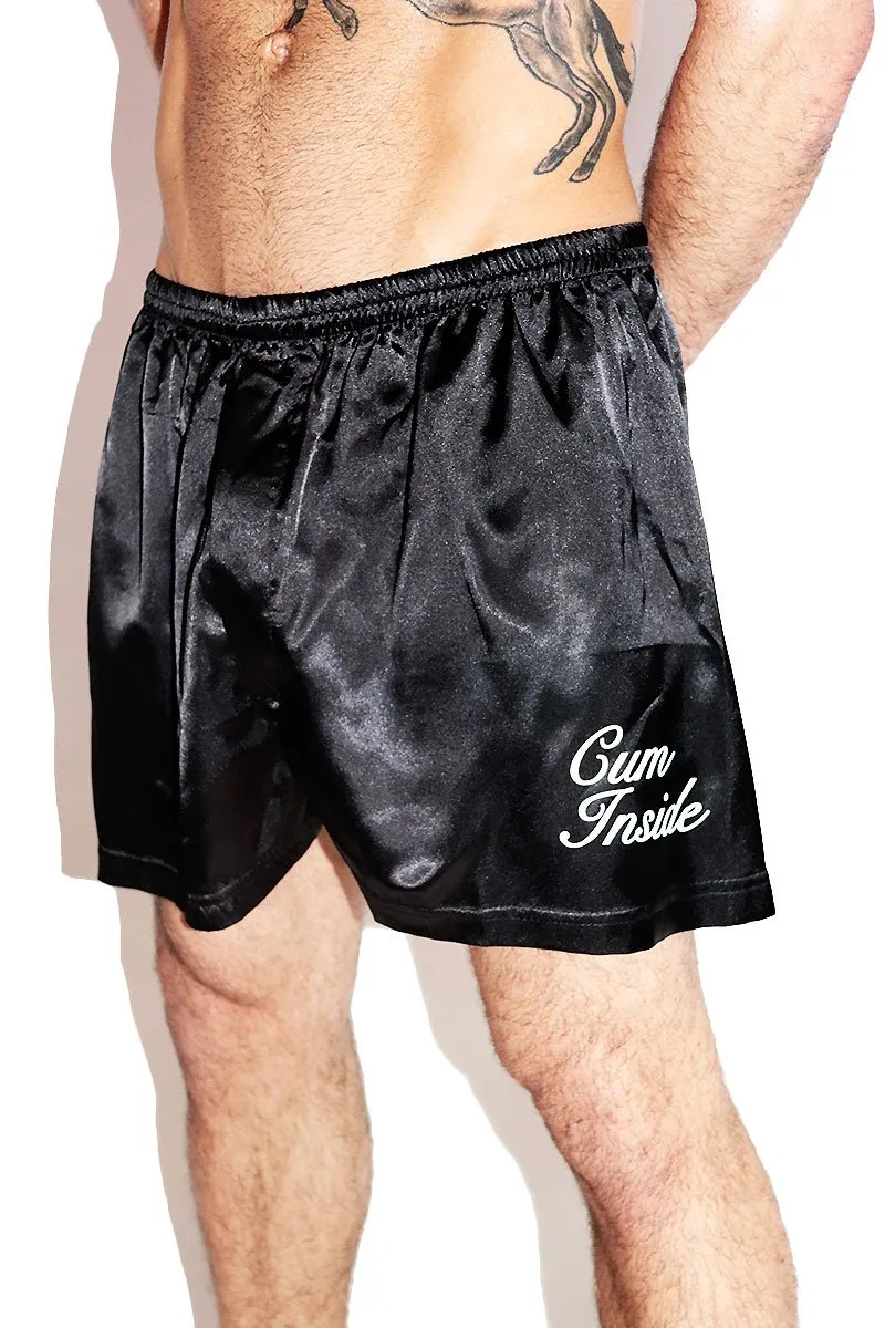 Cum Inside Satin Lounge Shorts- Black