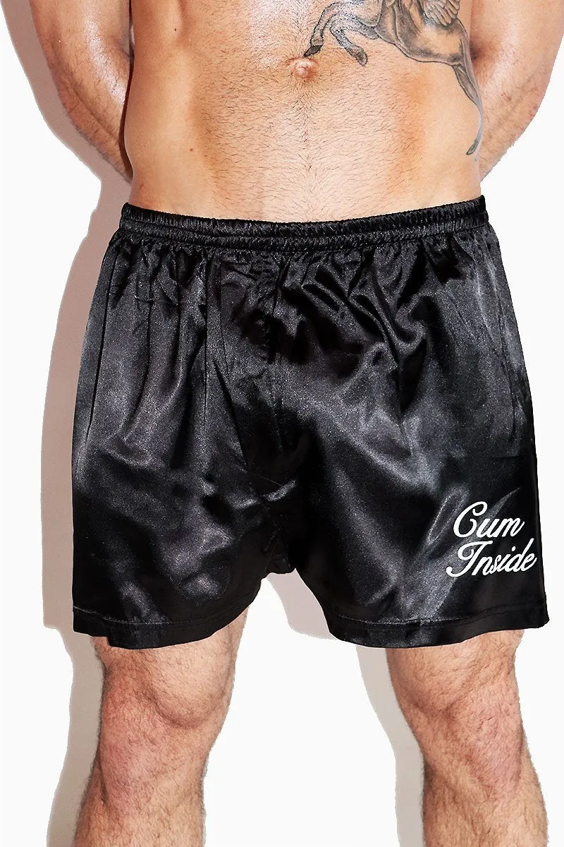 Cum Inside Satin Lounge Shorts- Black