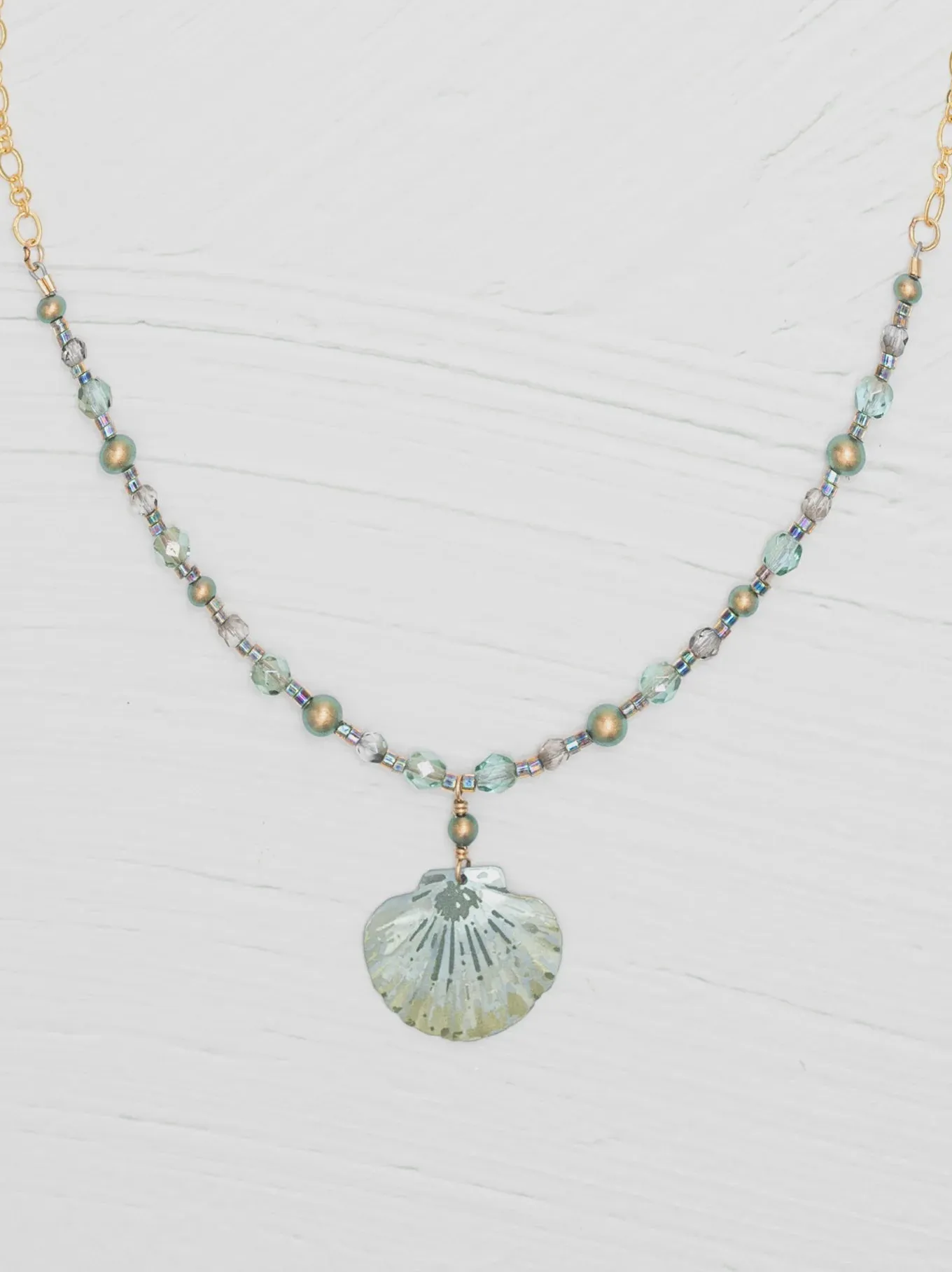 Holly Yashi Shelby Beaded Shell Sage Necklace