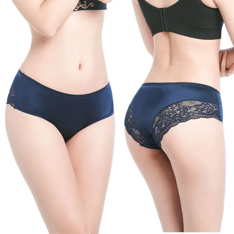 Ice Silk Underwear For Women Traceless Lace Pure Cotton Crotch Briefs