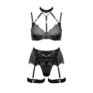 Love In Leather Muse Lingerie Set PL025 - Black