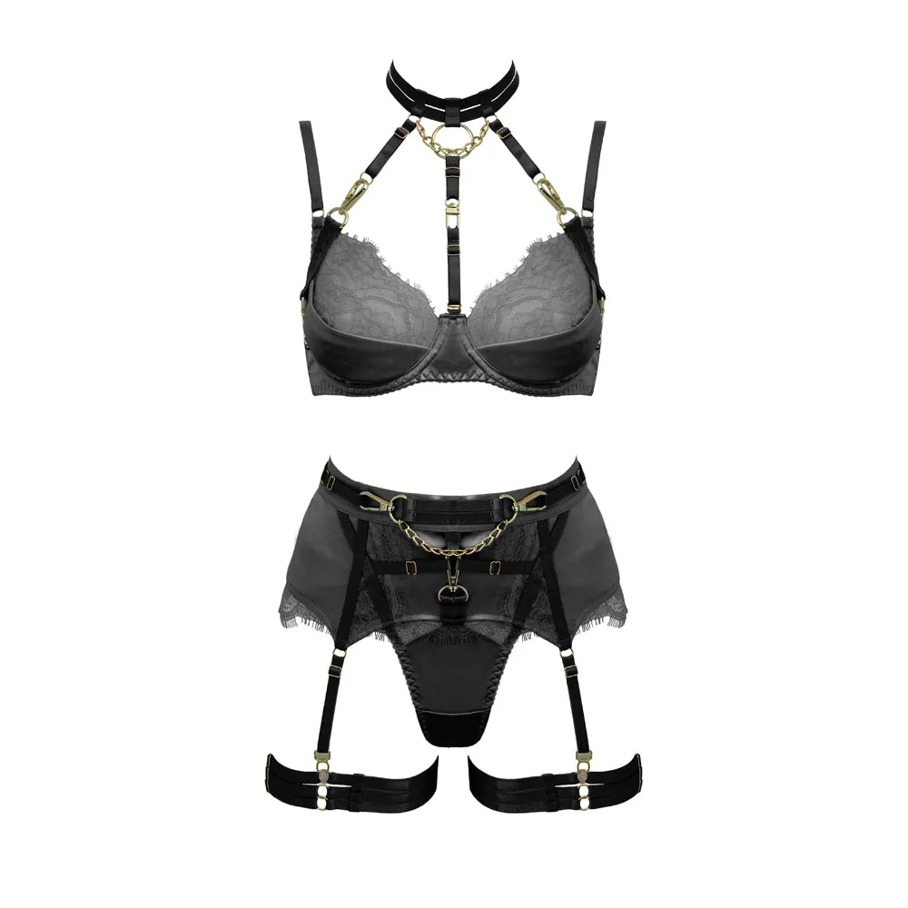 Love In Leather Muse Lingerie Set PL025 - Black