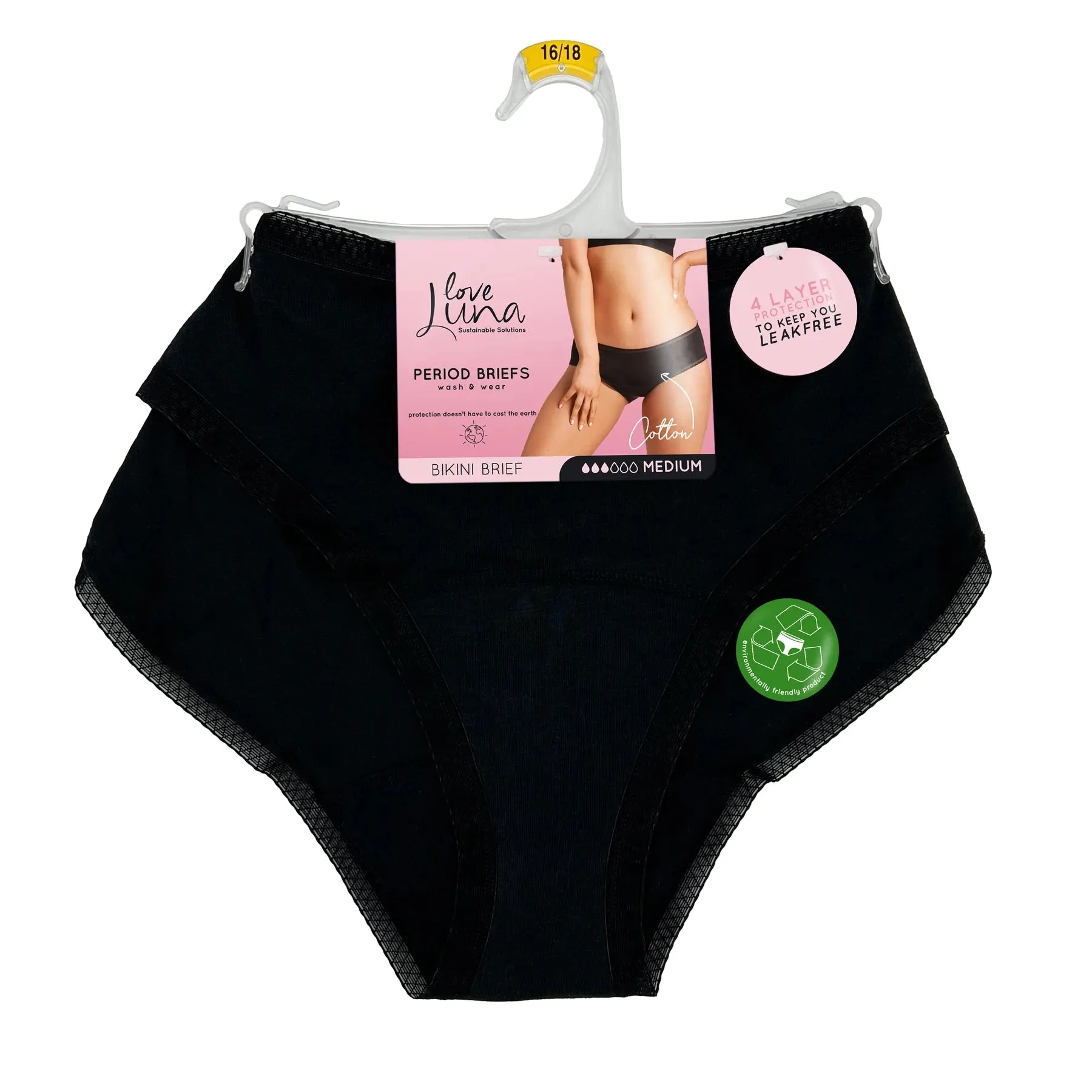 Love Luna Period Cotton Briefs in Black