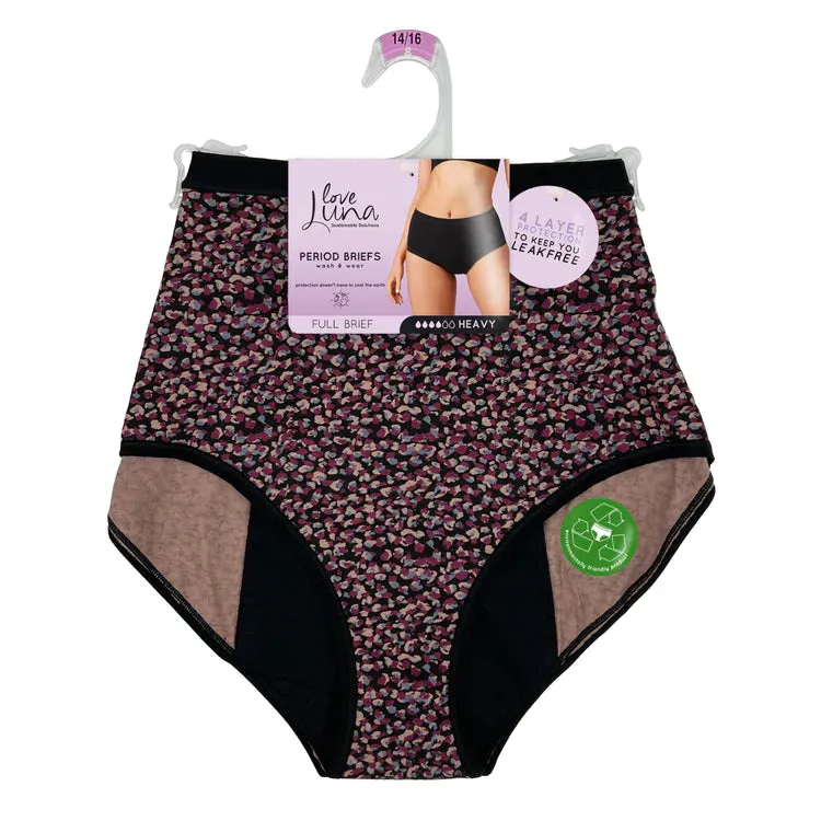 Love Luna Period Cotton Full Briefs and Bikini Brief in Leopard Mocha