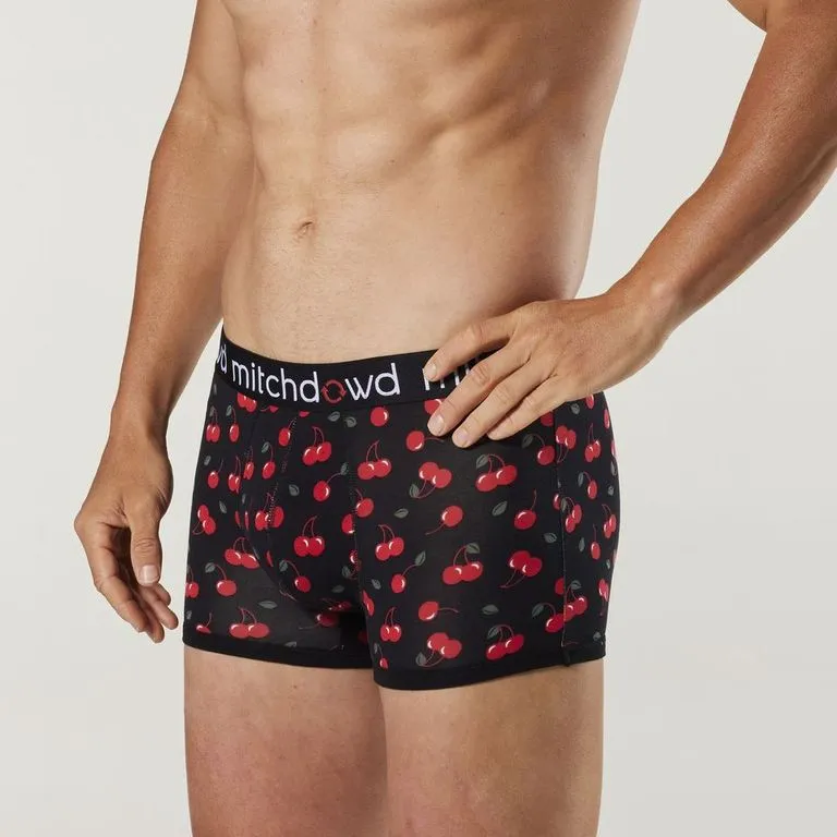 Men's Juicy Cherries Bamboo Mid-Length Trunk - Black