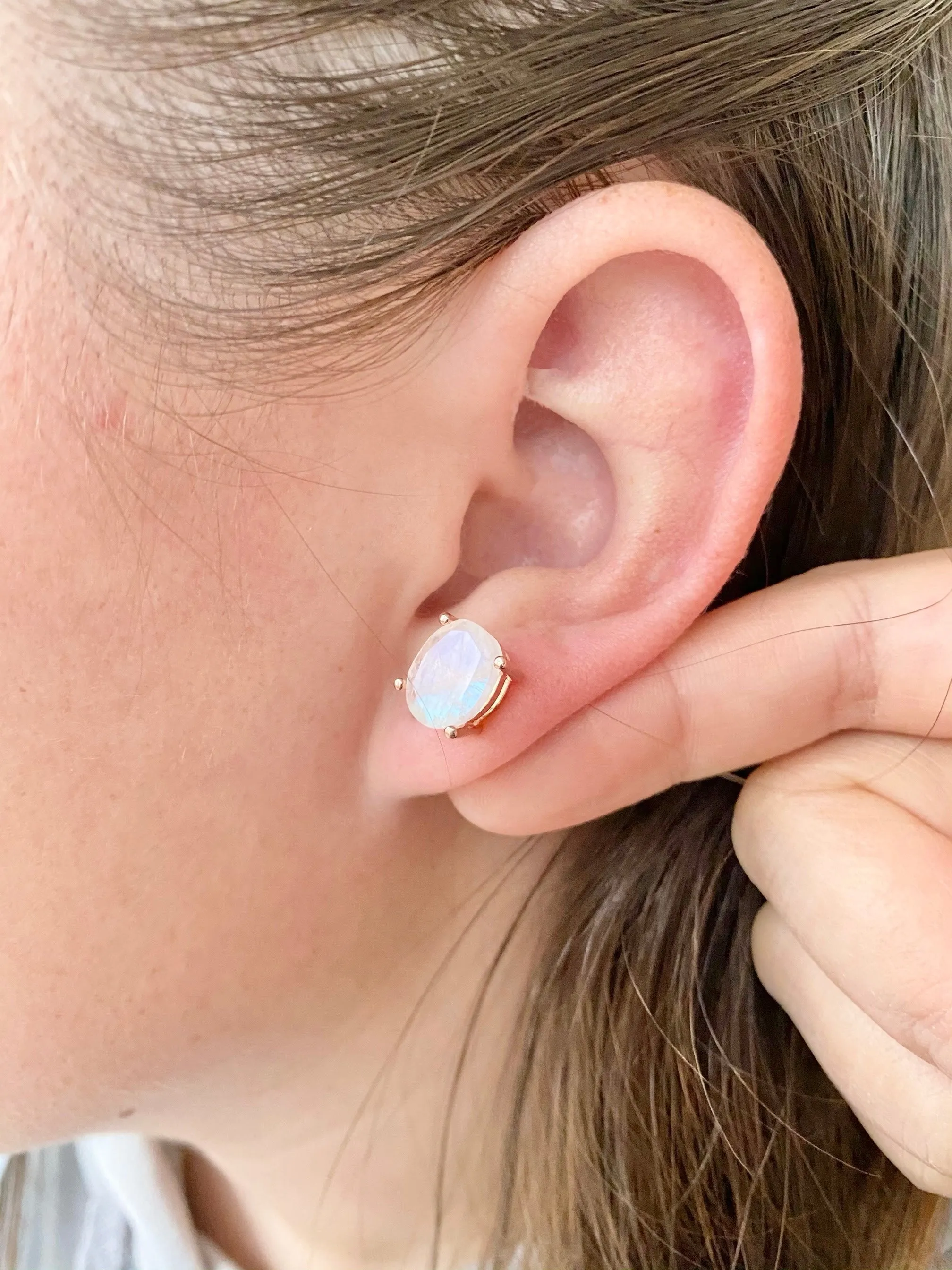 Oval Rainbow Moonstone stud earrings