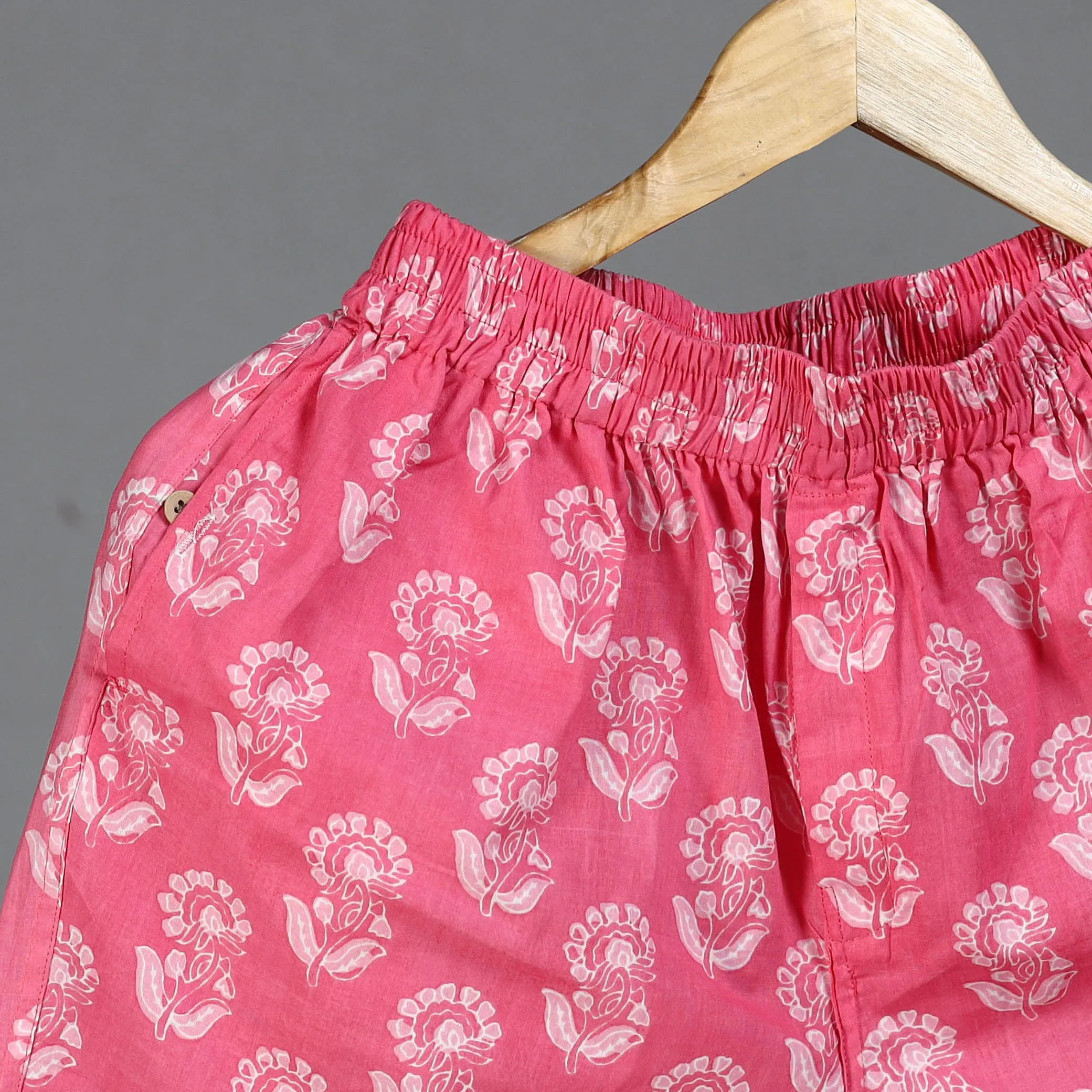 Pink - Sanganeri Block Printed Cotton Unisex Boxer/Shorts