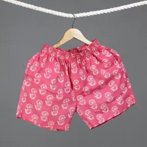 Pink - Sanganeri Block Printed Cotton Unisex Boxer/Shorts