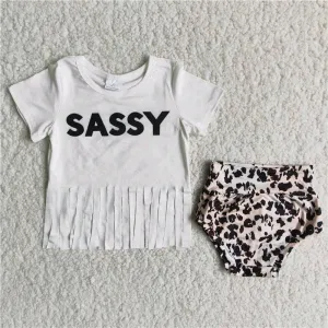 Sassy tassel T-shirt leopard bummie set B8-10