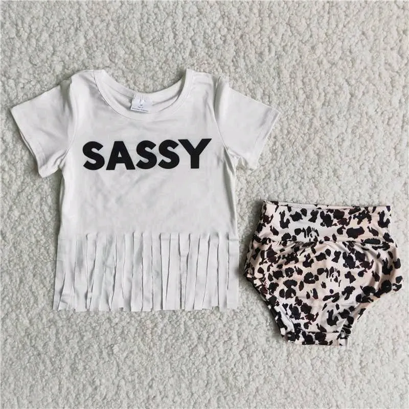 Sassy tassel T-shirt leopard bummie set B8-10