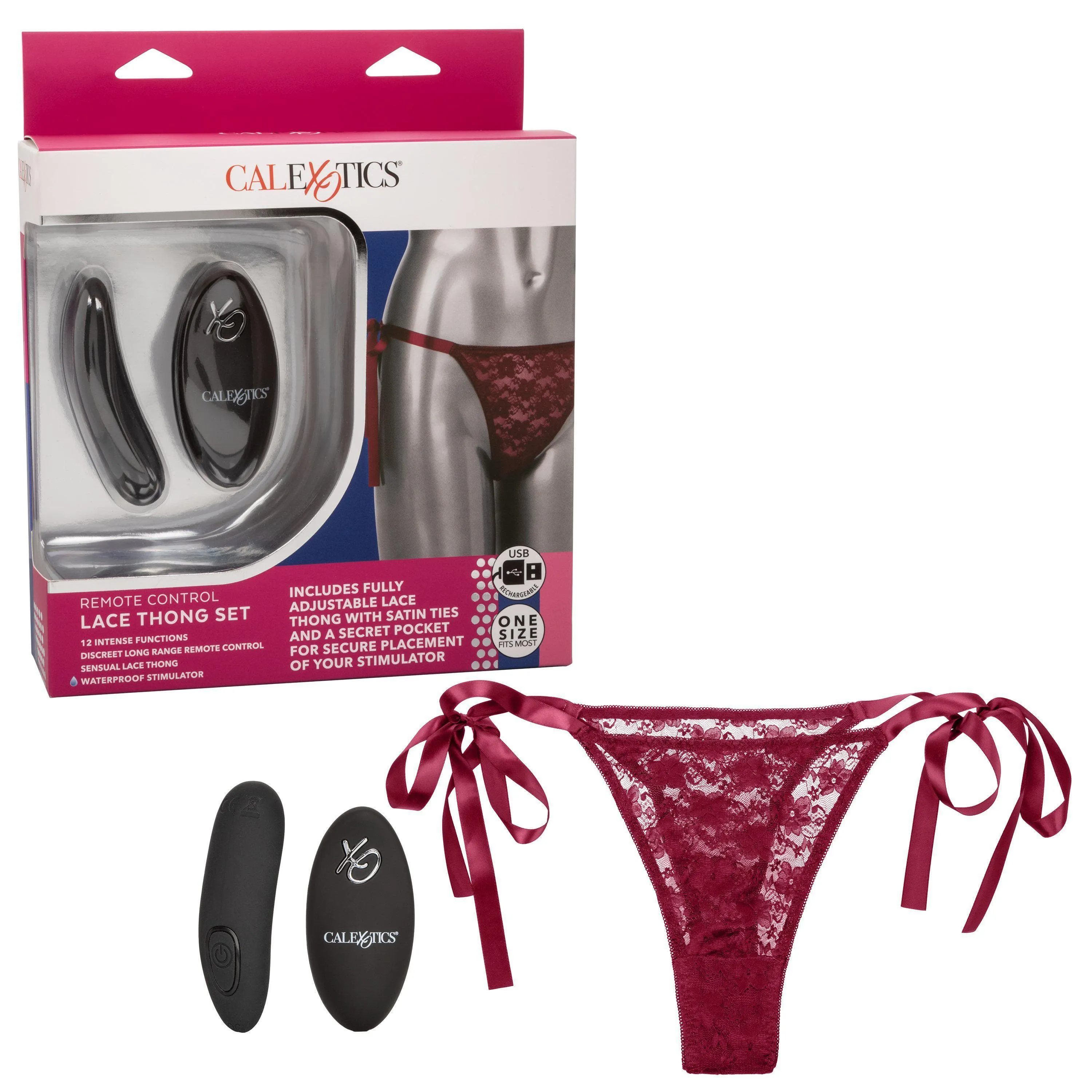 Silicone Rechargeable Lace Thong Panty 3 Piece Vibrator With Remote Control