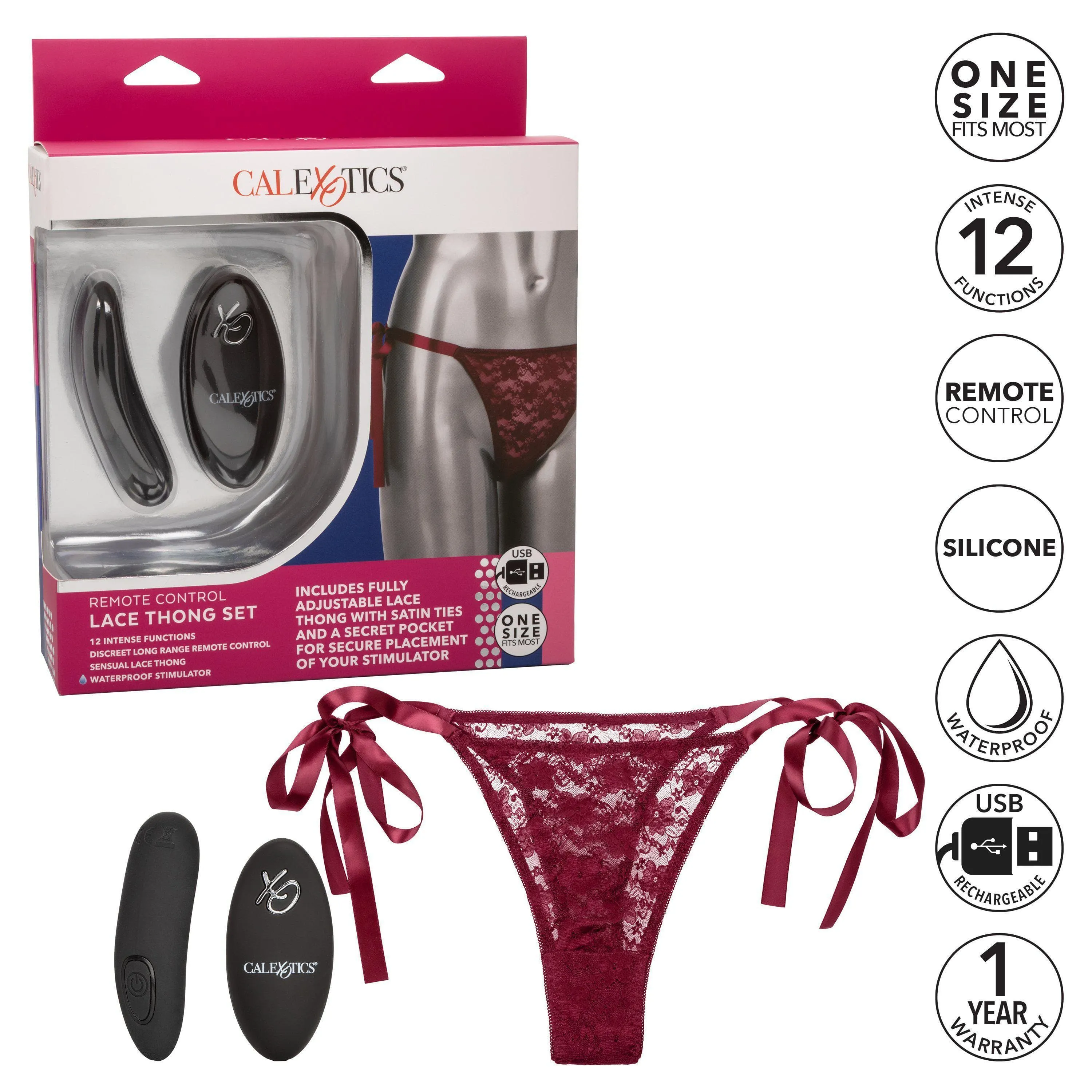 Silicone Rechargeable Lace Thong Panty 3 Piece Vibrator With Remote Control