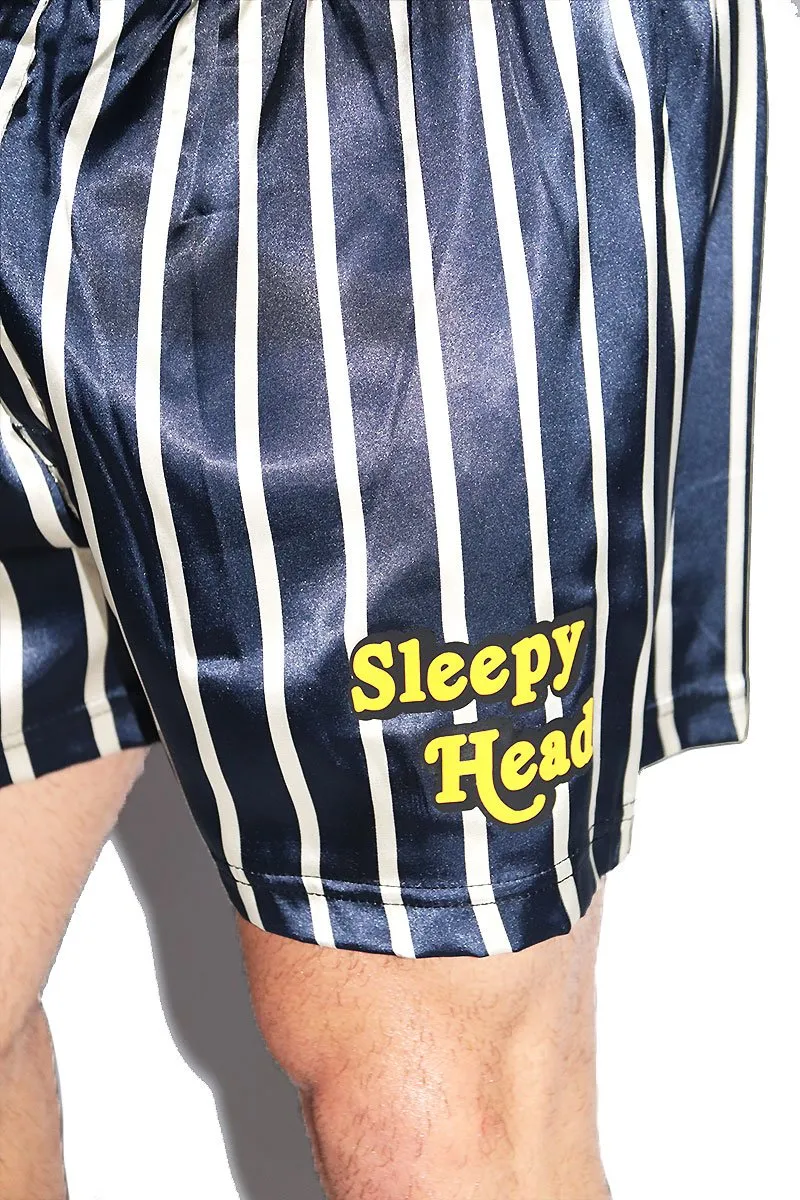 Sleepy Head Pajama Satin Lounge Shorts- Navy