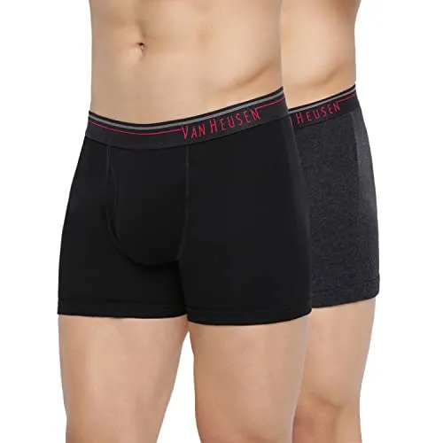 Van Heusen Men Boxer Briefs - 100% Combed Cotton - Pack Of 2 - Anti Bacterial, Colour Fresh, Moisture Wicking_10032_Anthra Mel, Pure Black_L