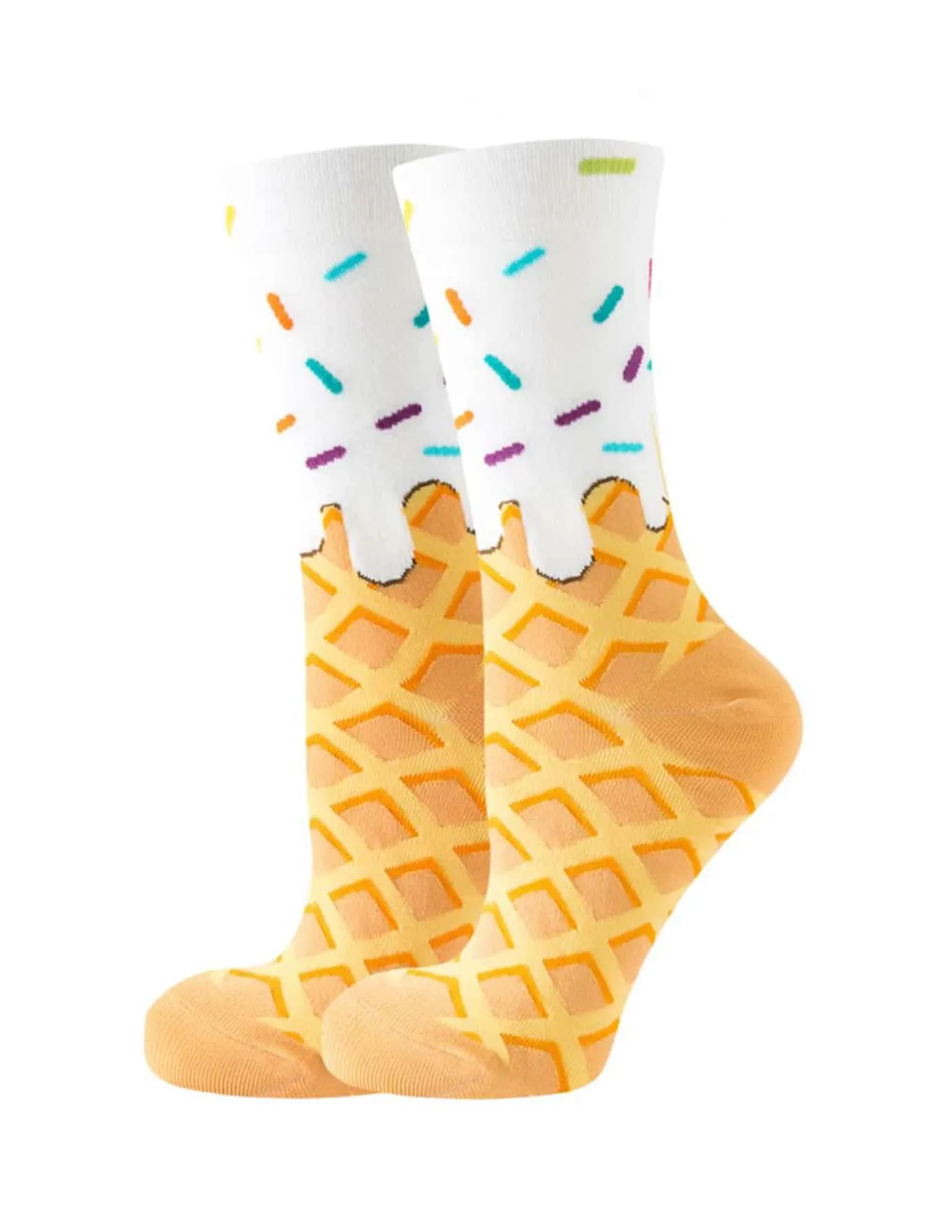 Waffle Ice Cream Crew Socks for Women Cute Socks Novelty Socks Fun Socks