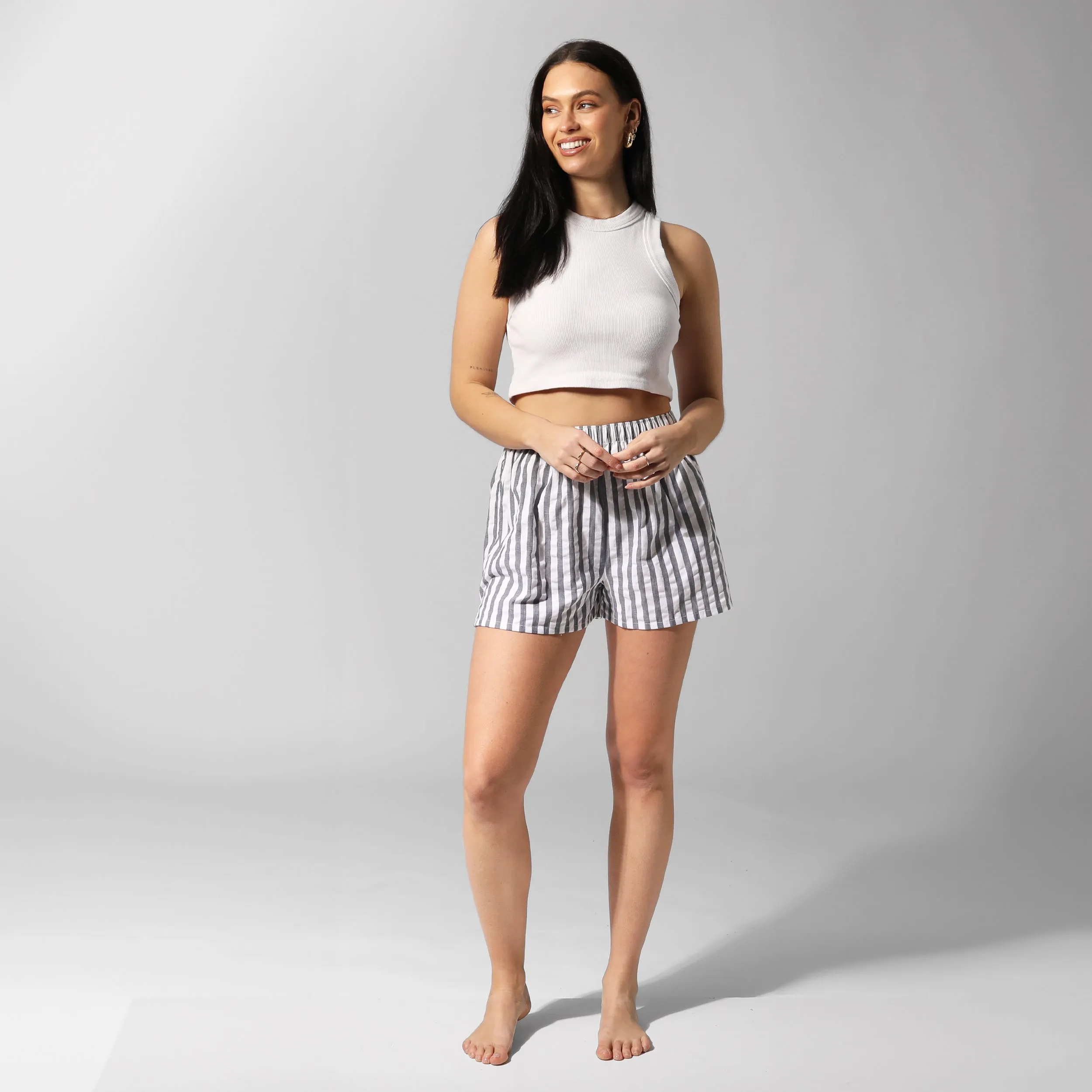 Women's Seersucker Stripe Cotton Boxer Shorts - Navy