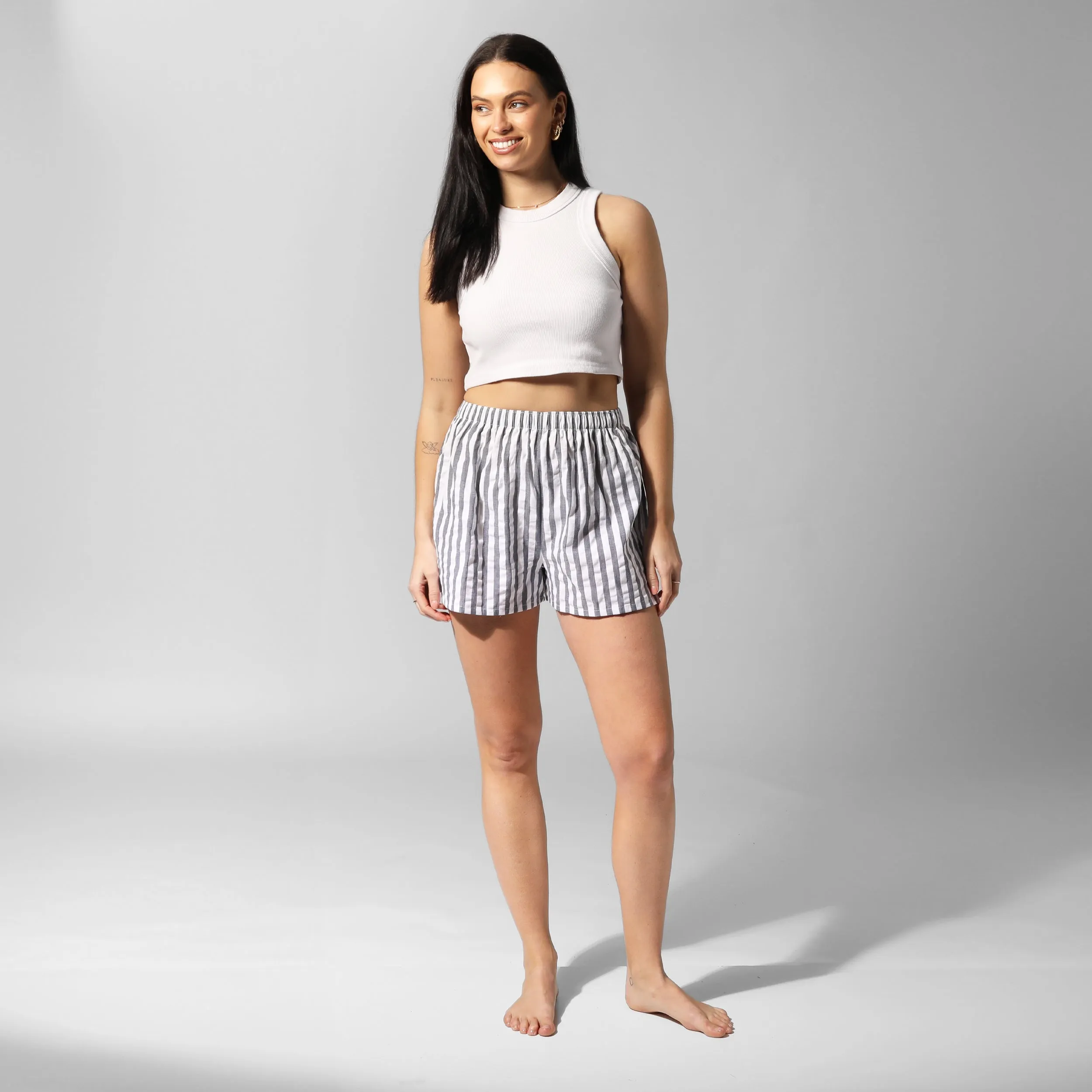 Women's Seersucker Stripe Cotton Boxer Shorts - Navy