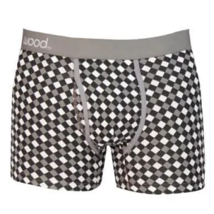 Wood Men's Super Soft Modal Blend 3 In Inseam Boxer Brief with Fly Black White Dimension